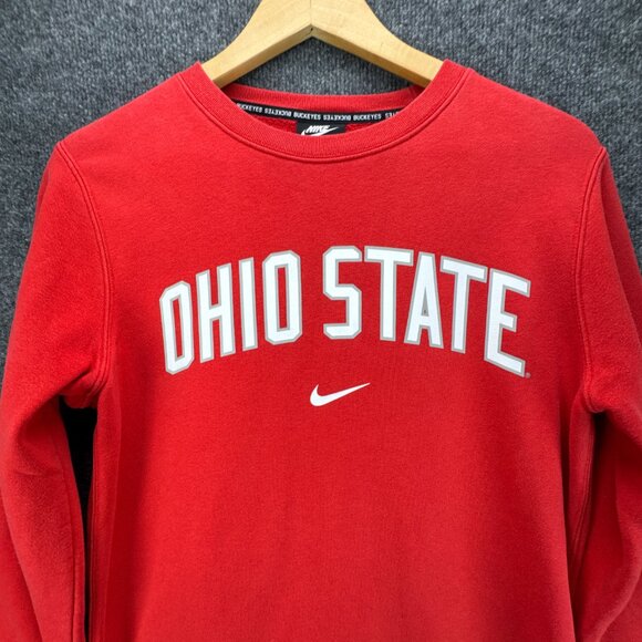 Nike Ohio State Sweatshirt Small Red Pullover Buckeyes Center Swoosh Crew Neck - Picture 2 of 12